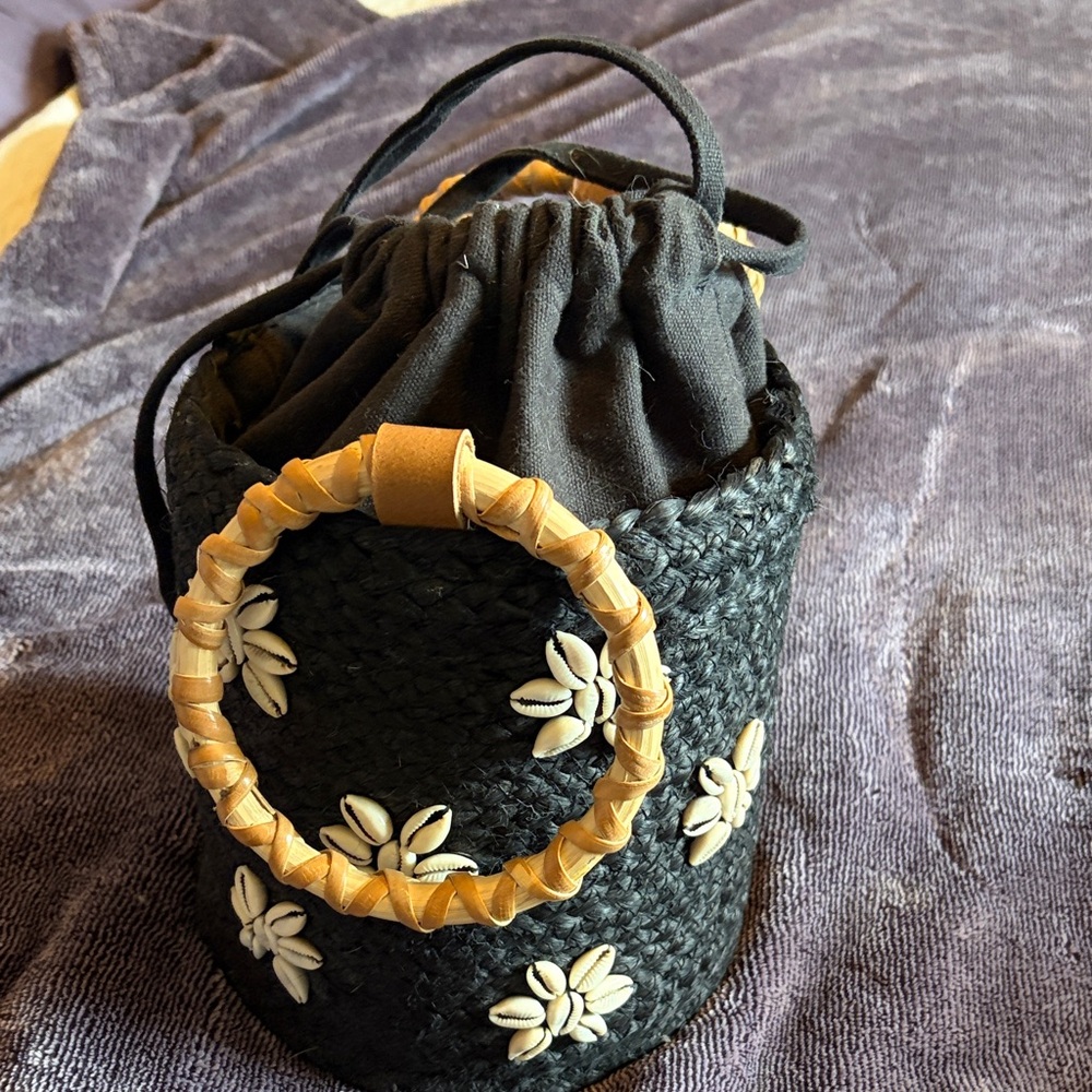 Elegant Black and Gold Woven Mini Bag